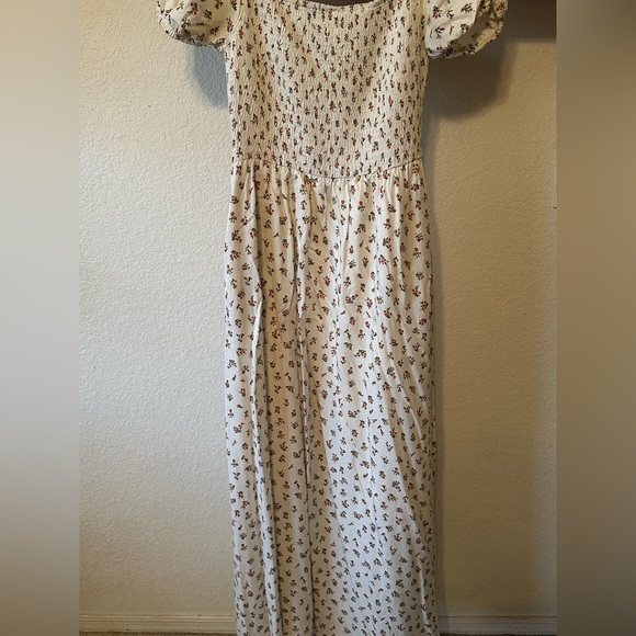 Breath Of Youth White Smocked Maxi Dress Dainty Cottage Core Floral Print Small - Picture 3 of 8